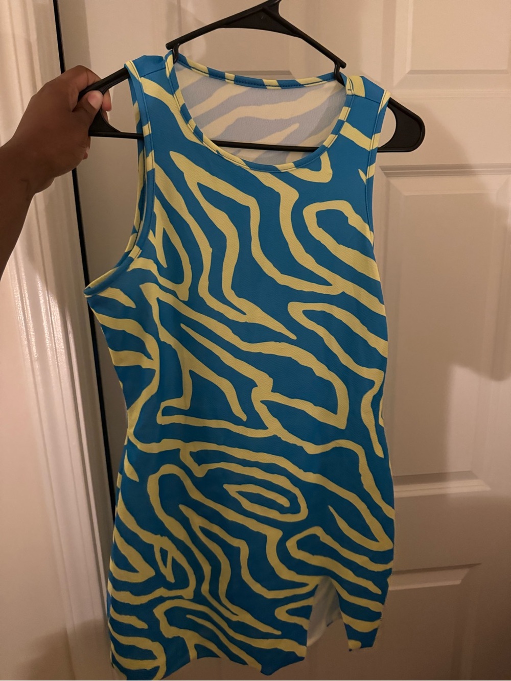 Women’s Sleeveless Scoop Neck dress- Blue & Yellow Zebra Print